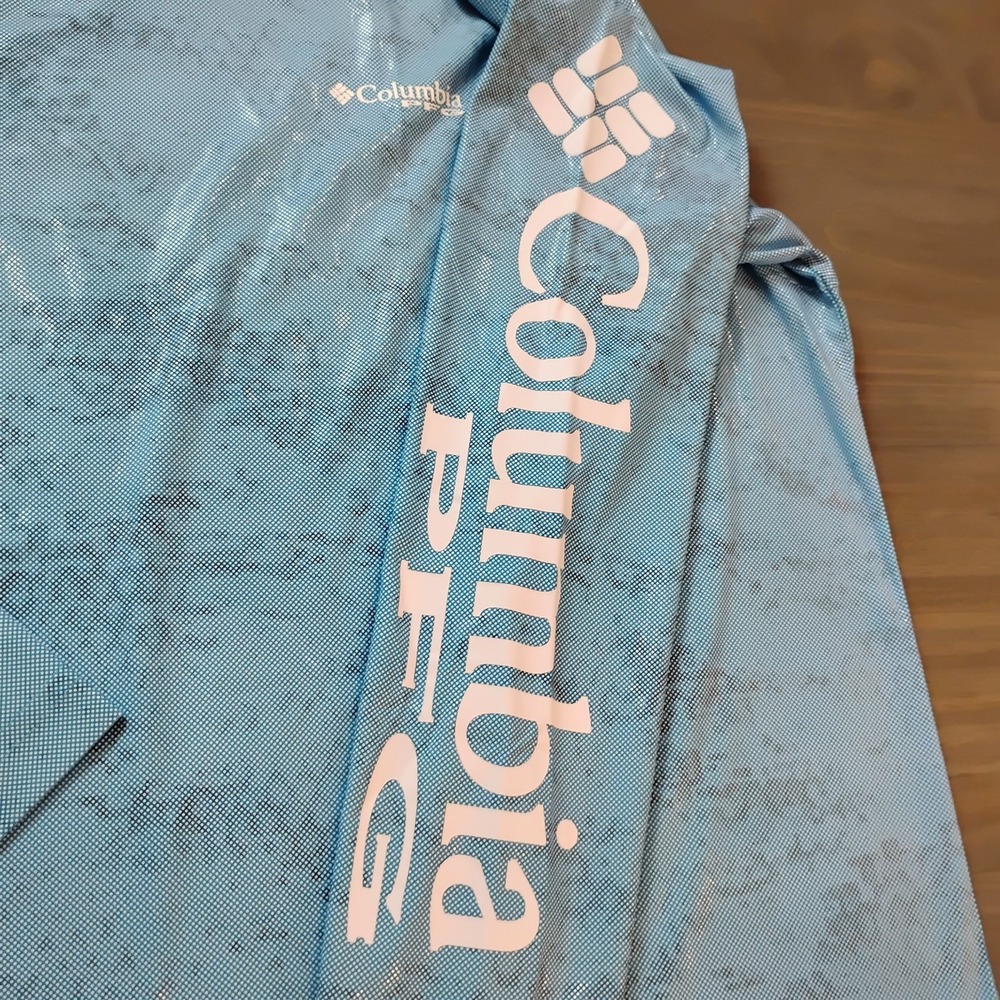 Columbia PFG Shirt Mens XL Blue Gray Long Sleeve Shiny Fish Scale Omni Shade - Picture 5 of 13